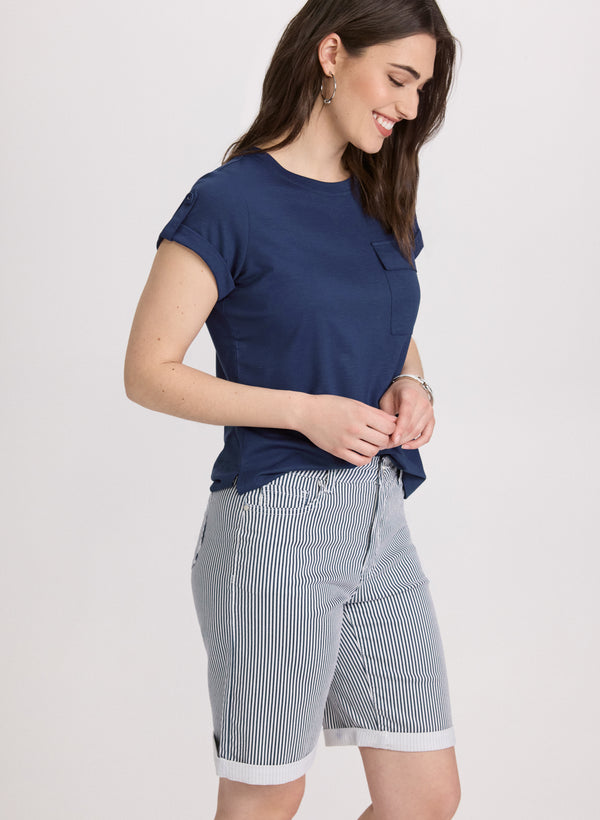 Laura Striped Jean Shorts