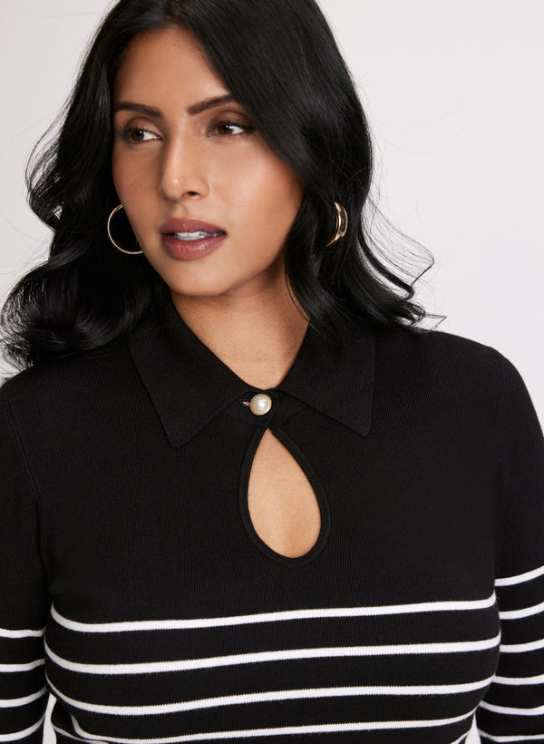 Laura Striped Pearl Button Detail Sweater