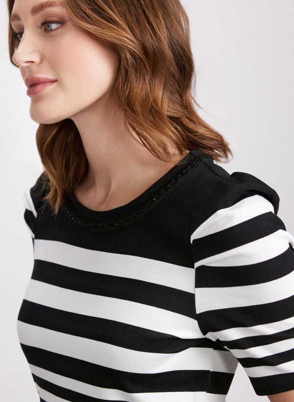 Laura Striped Rhinestone Trim Top