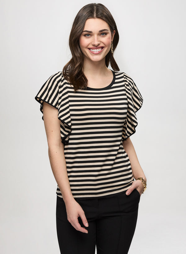 laura Striped Ruffle Sleeve T-Shirt