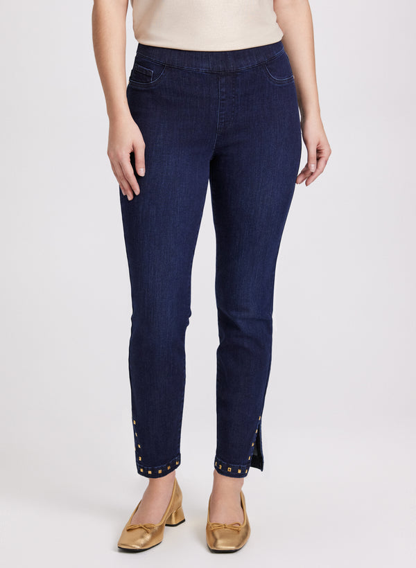 laura Studded Hem Slim-Leg Jeans