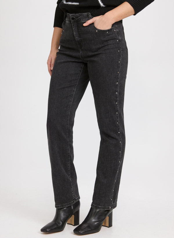 laura Studded Straight-Leg Jeans