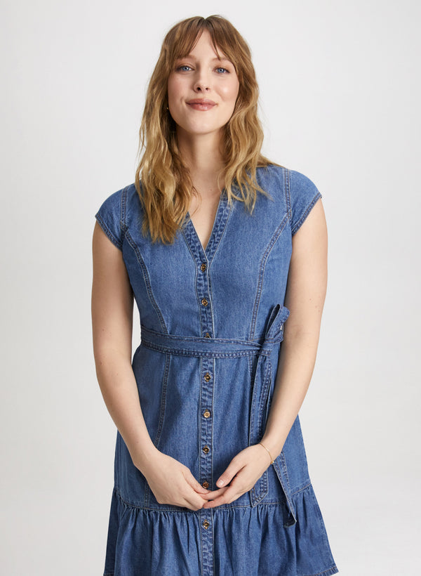 Laura Tiered Denim Shirt Dress