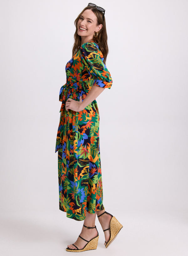 Laura Tropical Balloon Sleeve Dress