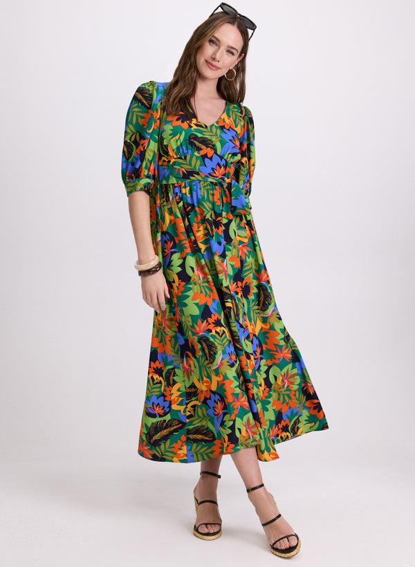 laura Tropical Balloon Sleeve Dress