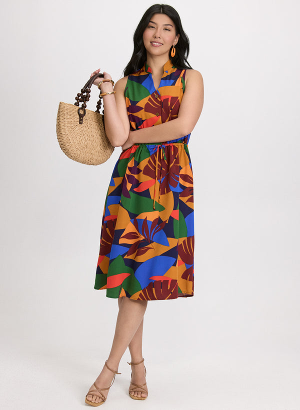 laura Tropical Drawstring Waist Dress