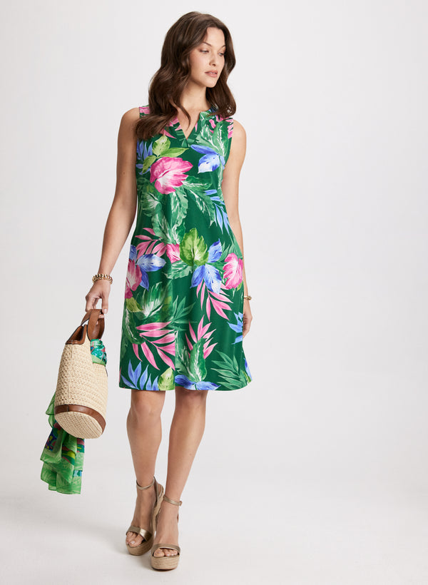 laura Tropical Print A-Line Dress