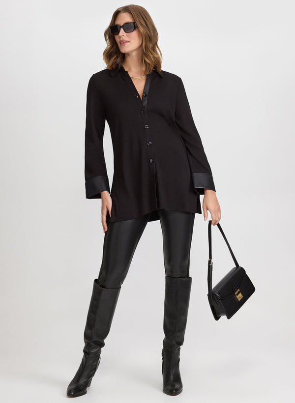 Laura Vegan Leather Trim Top