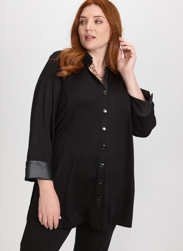 laura Vegan Leather Trim Top