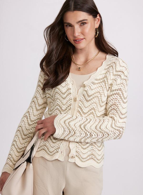 laura Wavy Pointelle Knit Cardigan