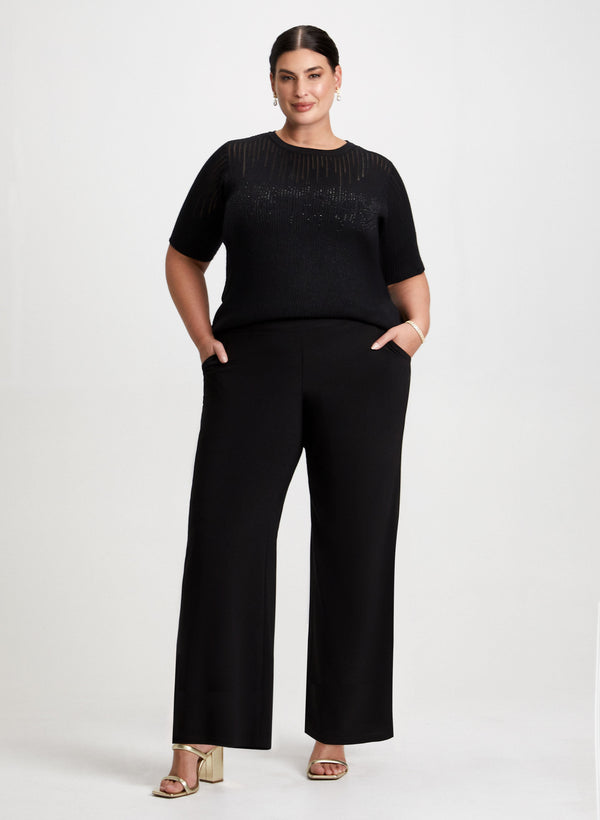 laura Wide Leg Pants & Rhinestone Motif Sweater