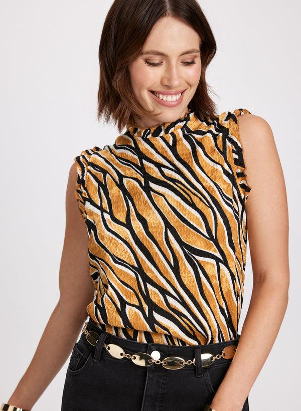 laura Zebra Print Mock Neck Top