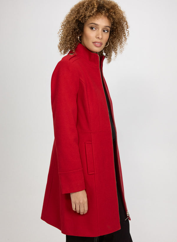 Laura Zip Front Wool-Blend Coat