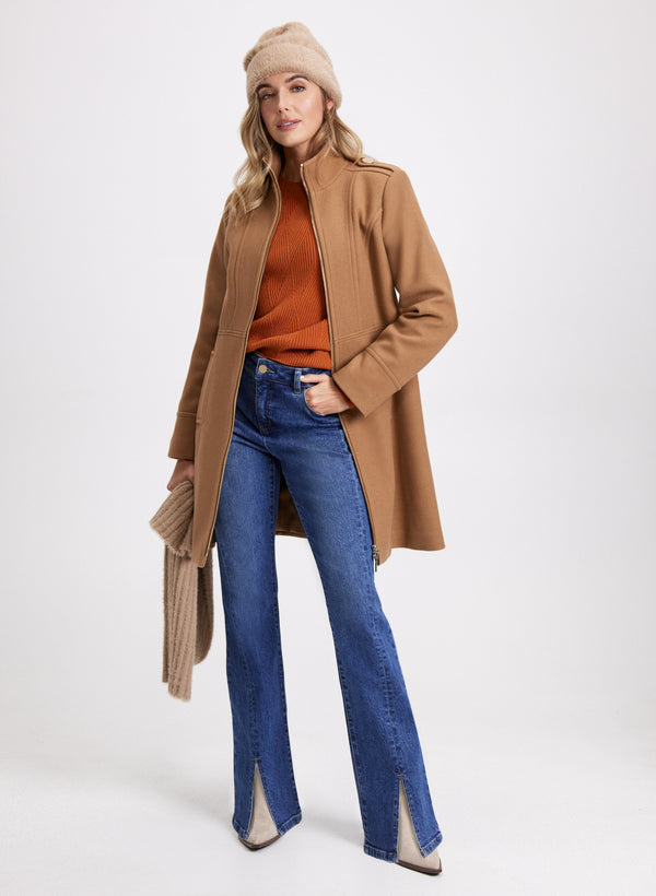 Laura Zip Front Wool-Blend Coat