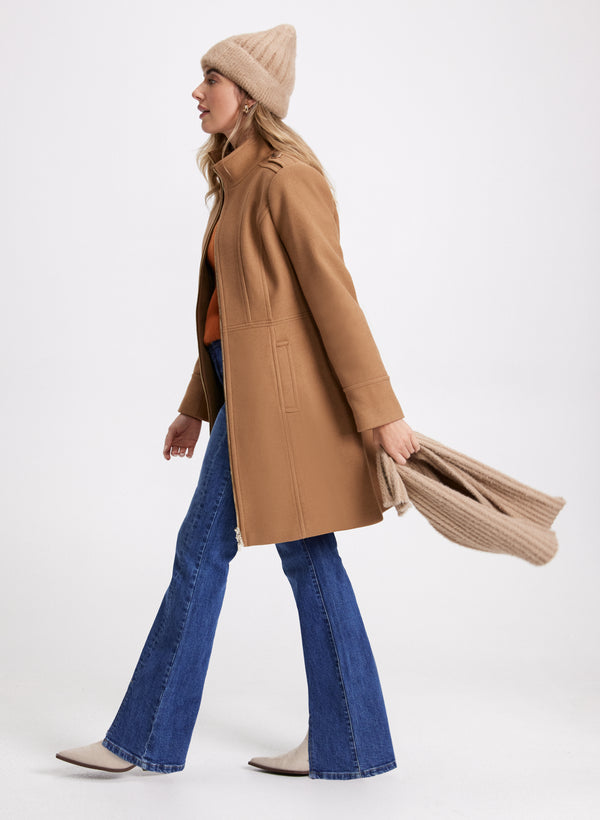 Laura Zip Front Wool-Blend Coat