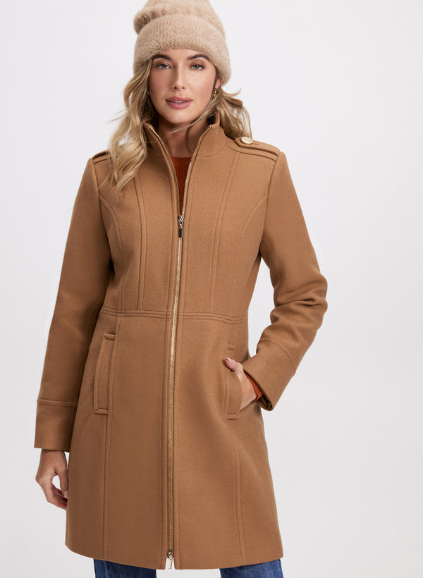 laura Zip Front Wool-Blend Coat