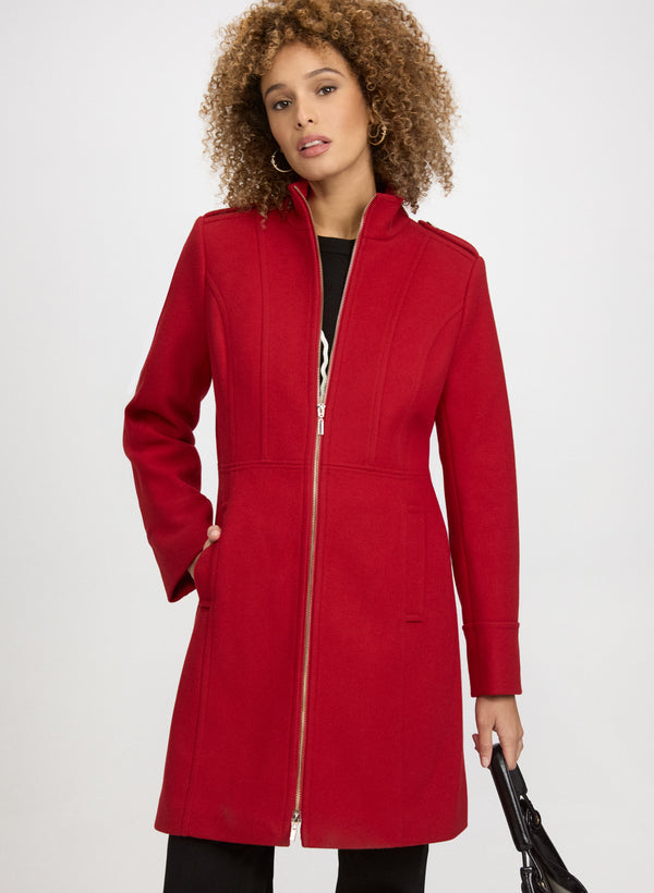 laura Zip Front Wool-Blend Coat