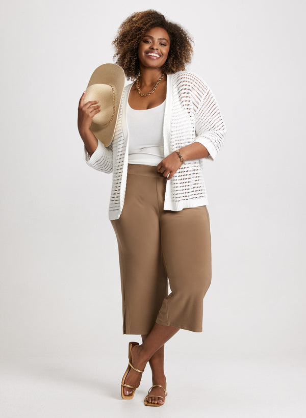 laura Open Front Knitted Cardigan & Side Slit Pull-On Capris