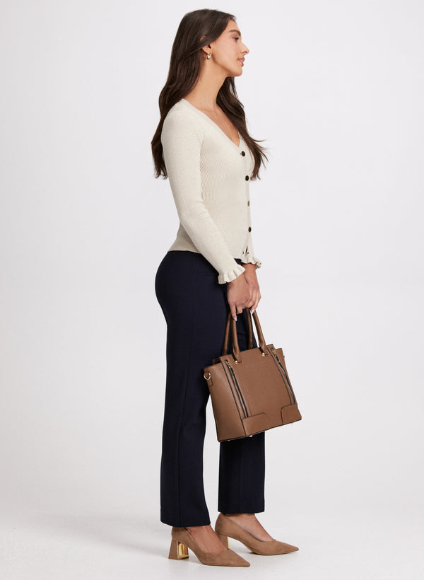 Laura Sofia Vegan Leather Trim Straight-Leg Pants - Regular