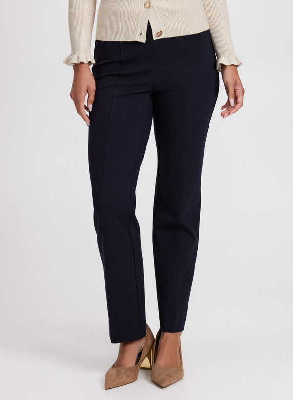 laura Sofia Vegan Leather Trim Straight-Leg Pants - Regular