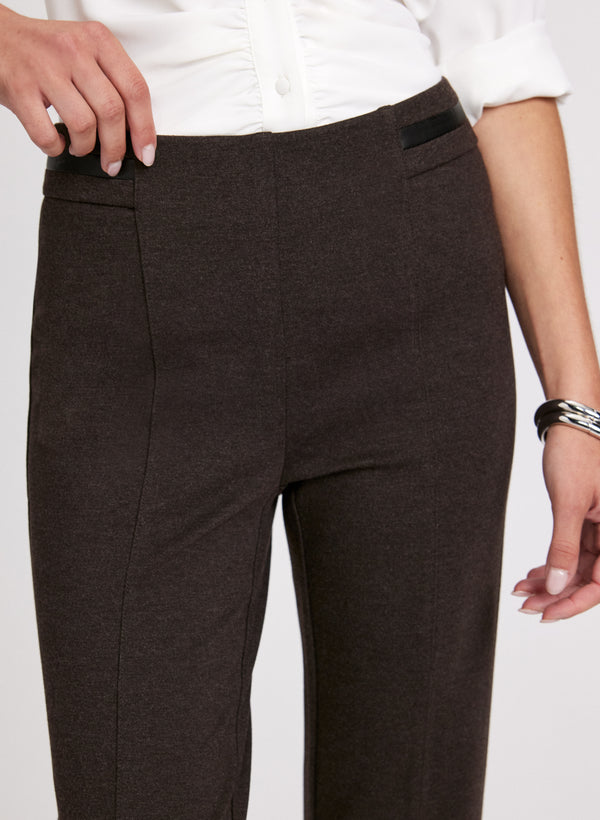 Laura Sofia Vegan Leather Trim Straight-Leg Pants - Regular