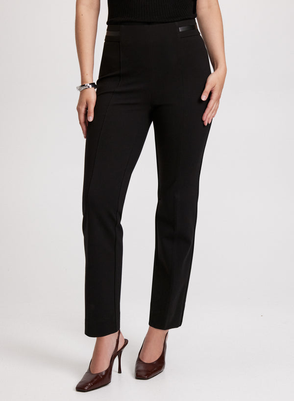 laura Sofia Vegan Leather Trim Straight-Leg Pants - Regular