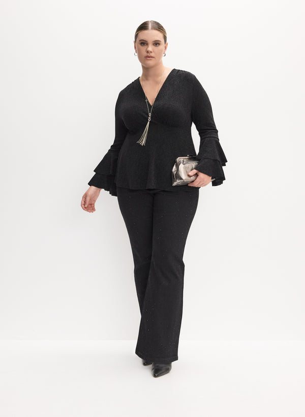 laura Tiered Bell Sleeve Top & Studded Flare-Leg Jeans