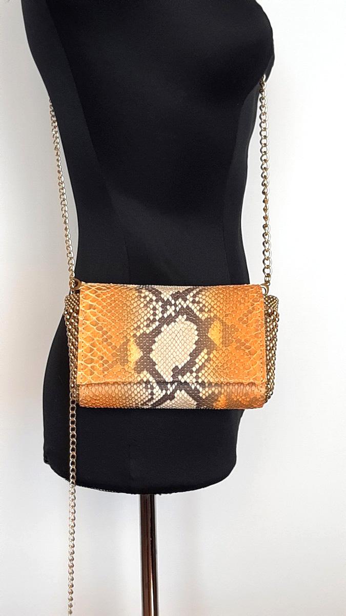 Laura B Irina Clutch/Body Bag Orange Python (Only By Order)