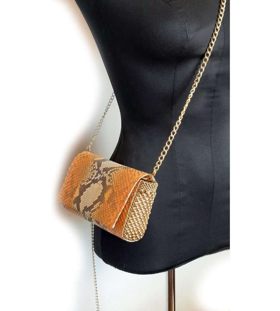 Laura B Irina Clutch/Body Bag Orange Python (Only By Order)