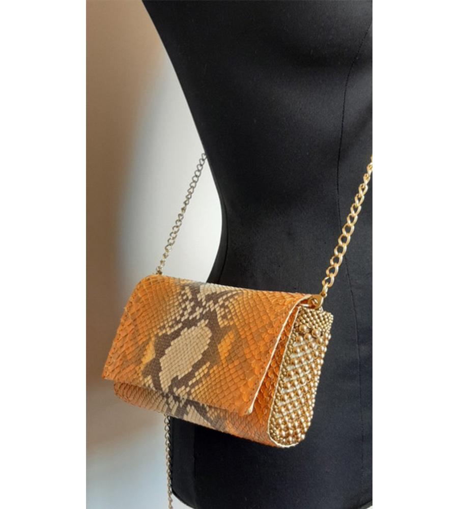 laura b Irina Clutch/Body Bag Orange Python (Only by order)