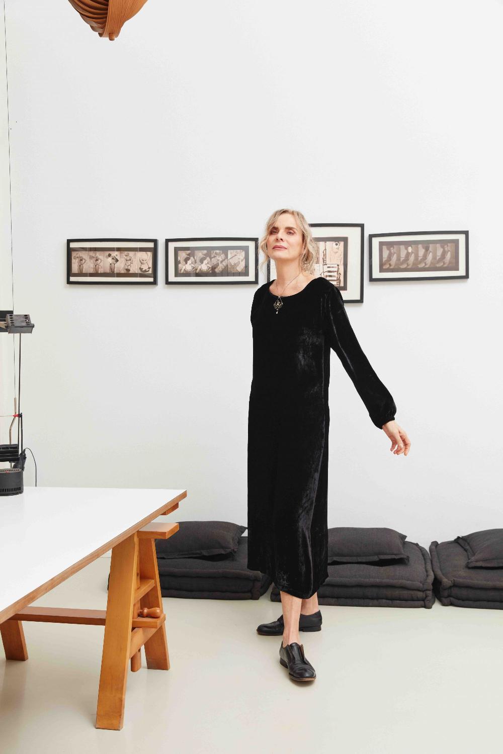 Laura Urbinati BIG SLEEVES LONGUETTE DRESS SILK VELVET