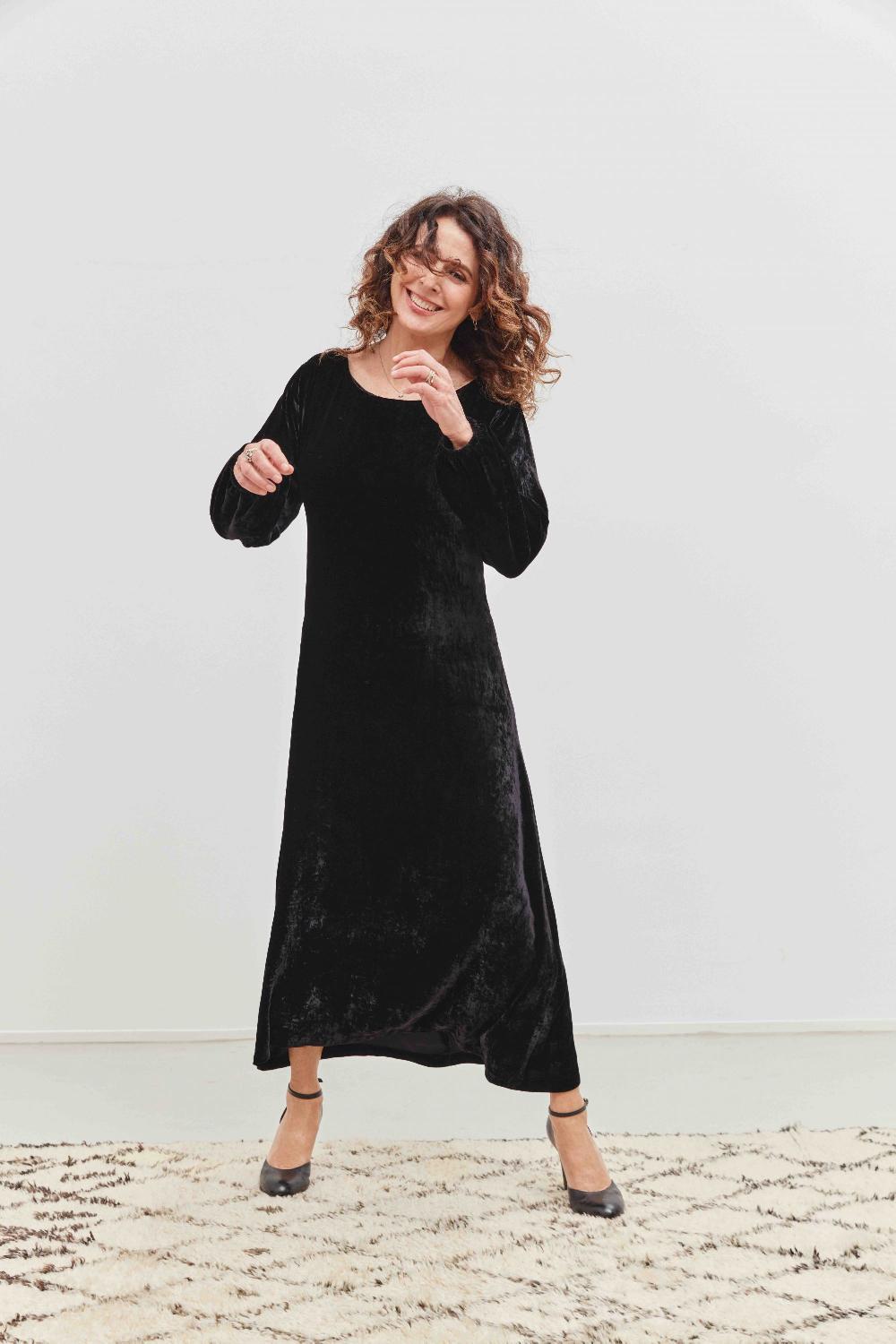 laura urbinati BIG SLEEVES LONGUETTE DRESS SILK VELVET