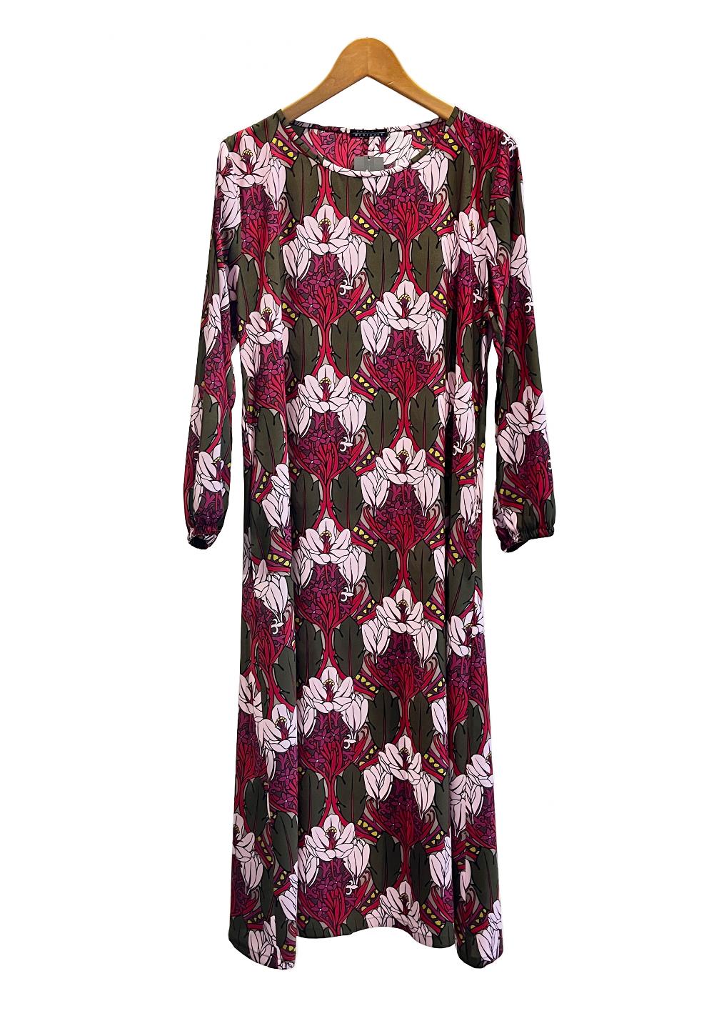 Laura Urbinati BIG SLEEVES LONGUETTE DRESS STRETCH SATIN SILK