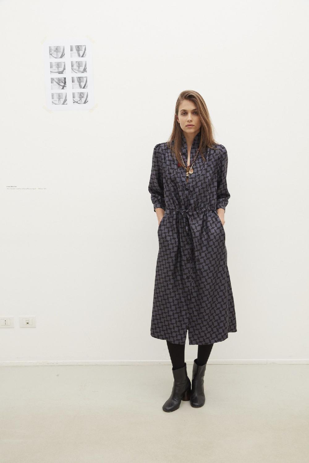 Laura Urbinati COULISSE DRESS SILK TWILL TRAPEZIOIDALE PRINT