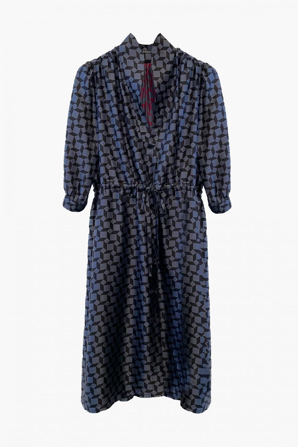 Laura Urbinati COULISSE DRESS SILK TWILL TRAPEZIOIDALE PRINT