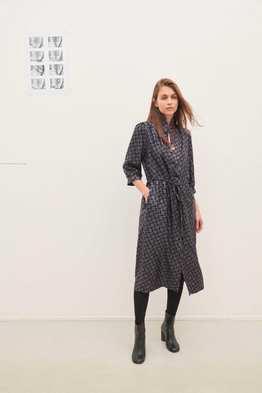 laura urbinati COULISSE DRESS SILK TWILL TRAPEZIOIDALE PRINT