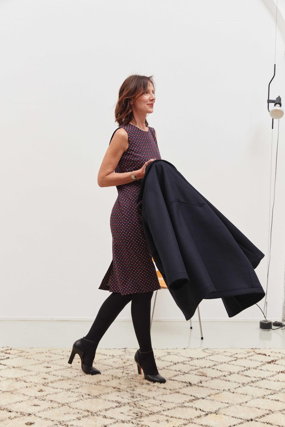 Laura Urbinati CREW NECK DRESS WITH S/M WAIST CUT STRETCH WOOL PIEDPOOL PRINT