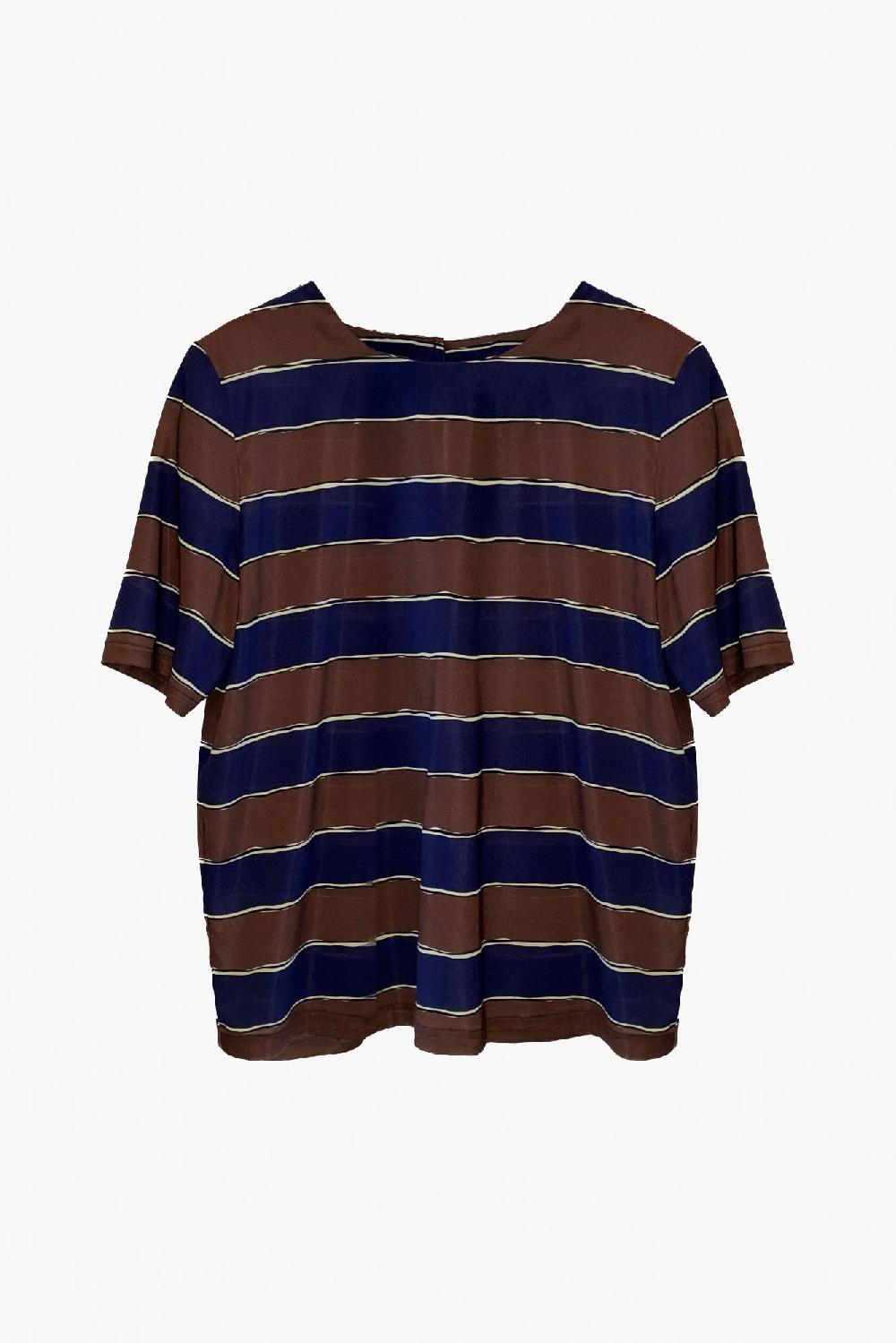 Laura Urbinati CREW NECK TOP STRETCH SILK SATIN RIGHE PRINT