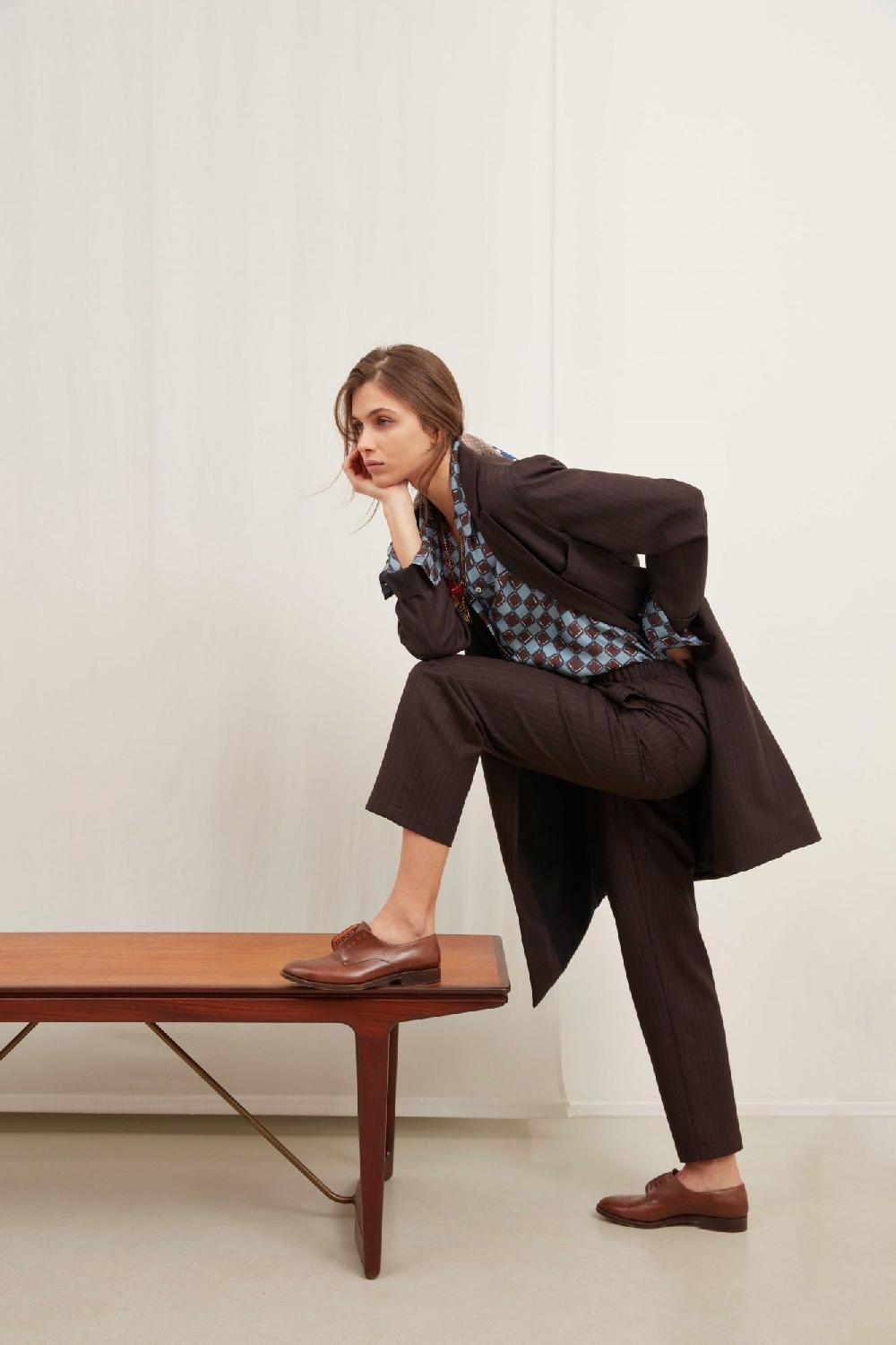 Laura Urbinati DOUBLE BREASTED COAT WOOL PINSTRIPES