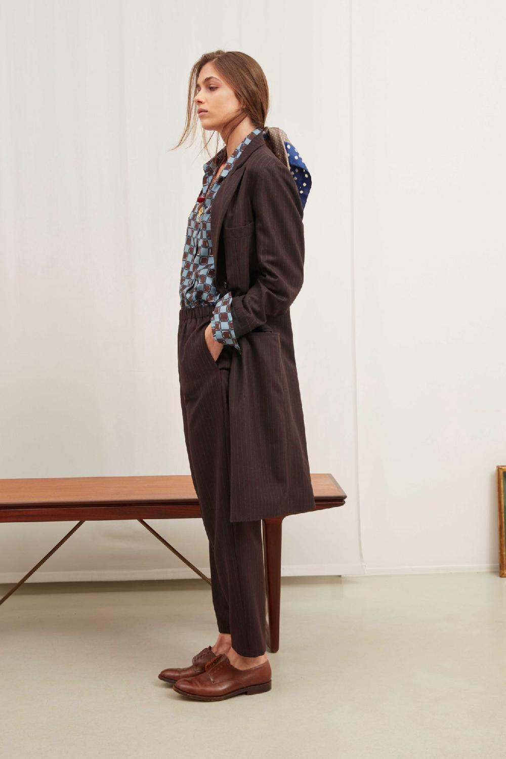 laura urbinati DOUBLE BREASTED COAT WOOL PINSTRIPES