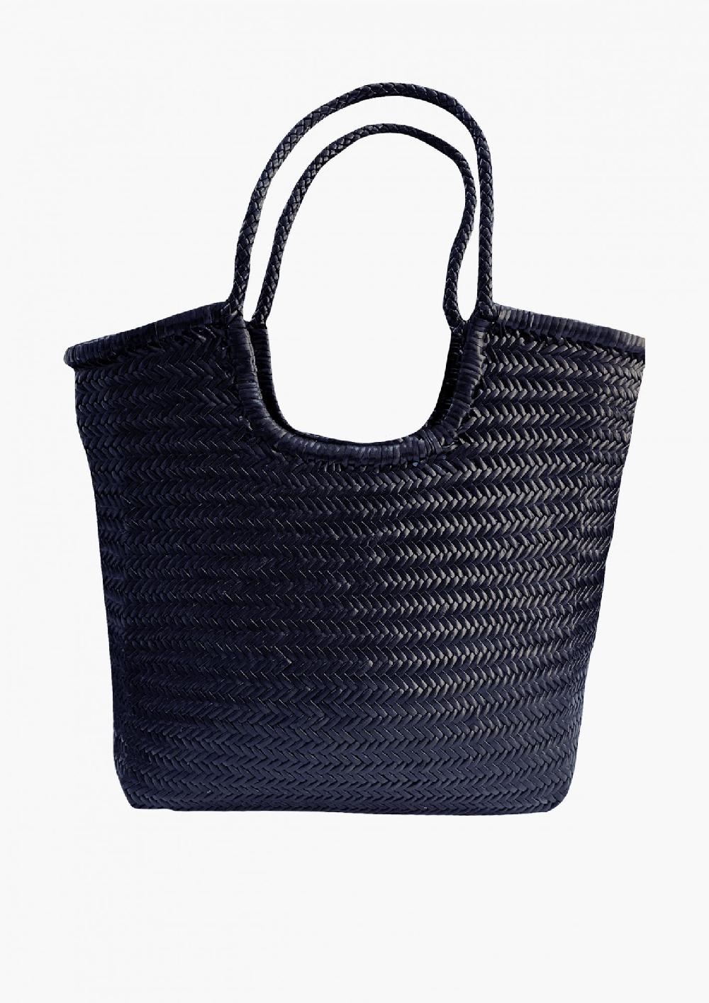 laura urbinati DRAGON DIAGONAL TRIPLE JUMP NAVY 100% LEATHER