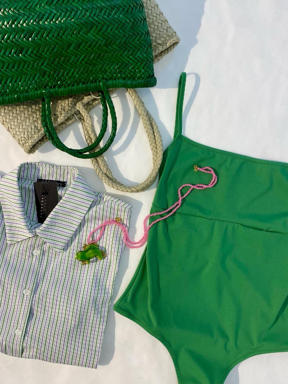 Laura Urbinati DRAGON MINI FLAT GORA PARROT GREEN 100% LEATHER