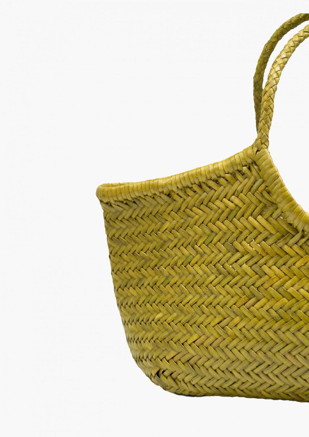 Laura Urbinati DRAGON NANTUCKET BASKET BIG BAMBOO GREEN 100% LEATHER