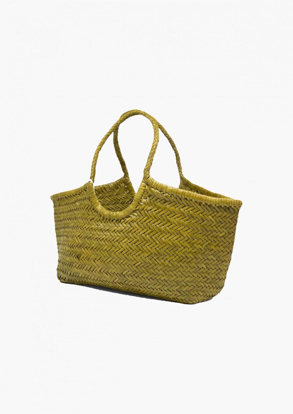 Laura Urbinati DRAGON NANTUCKET BASKET BIG BAMBOO GREEN 100% LEATHER