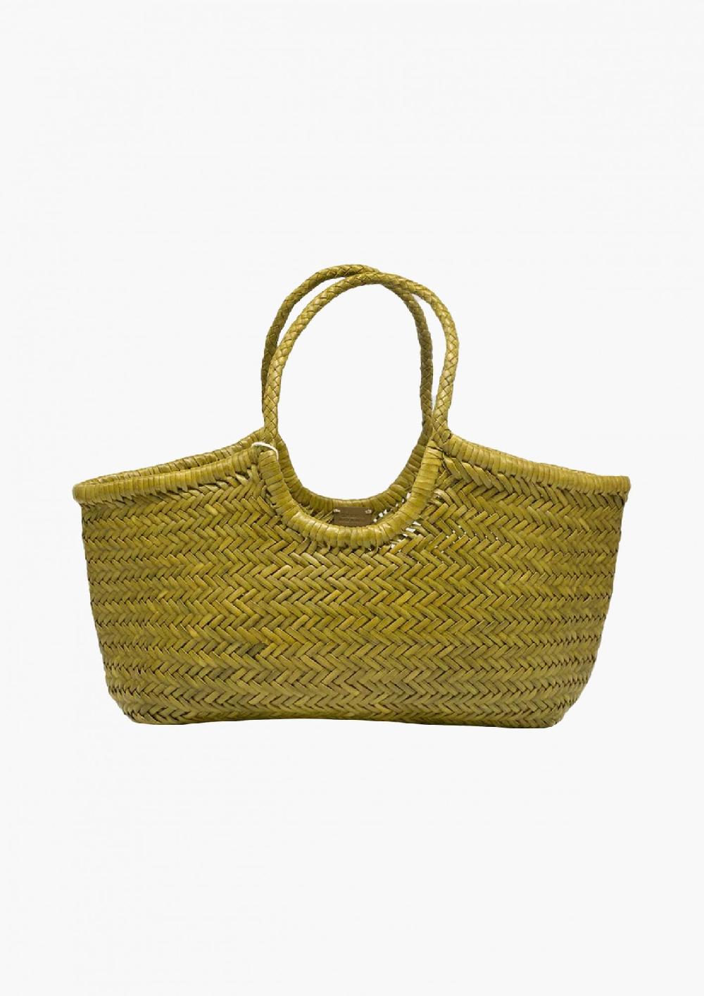 laura urbinati DRAGON NANTUCKET BASKET BIG BAMBOO GREEN 100% LEATHER