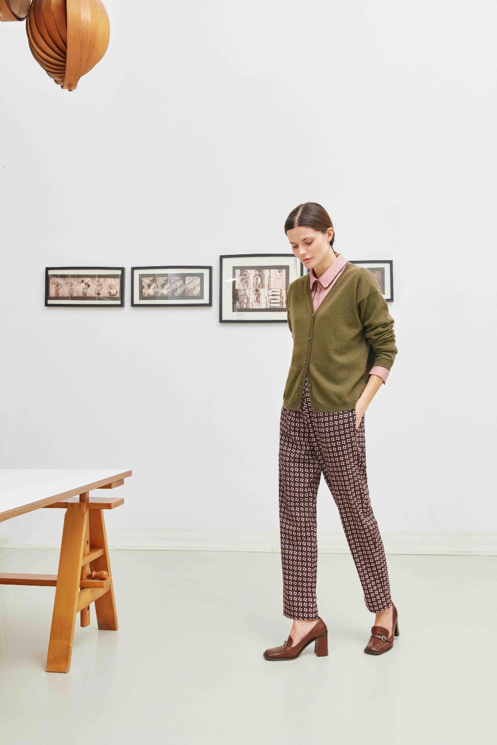 laura urbinati ELASTIC WAIST PANTS PIEDPOULE PRINT - STRETCH WOOL