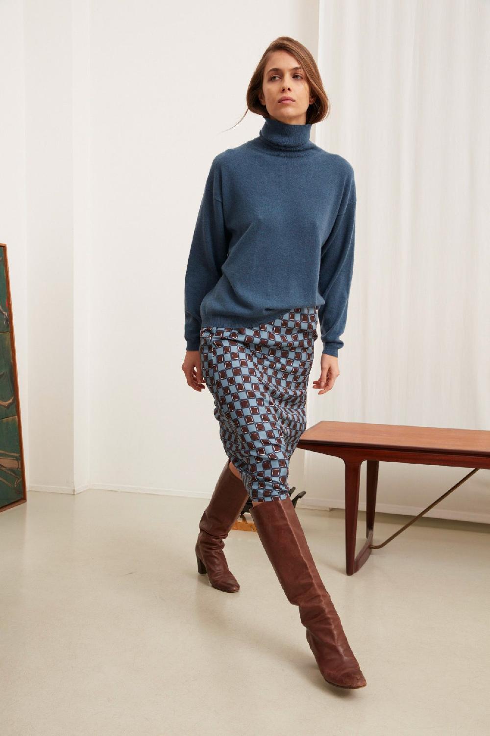 Laura Urbinati ELASTIC WAIST SKIRT SILK TWILL DAMIER PRINT