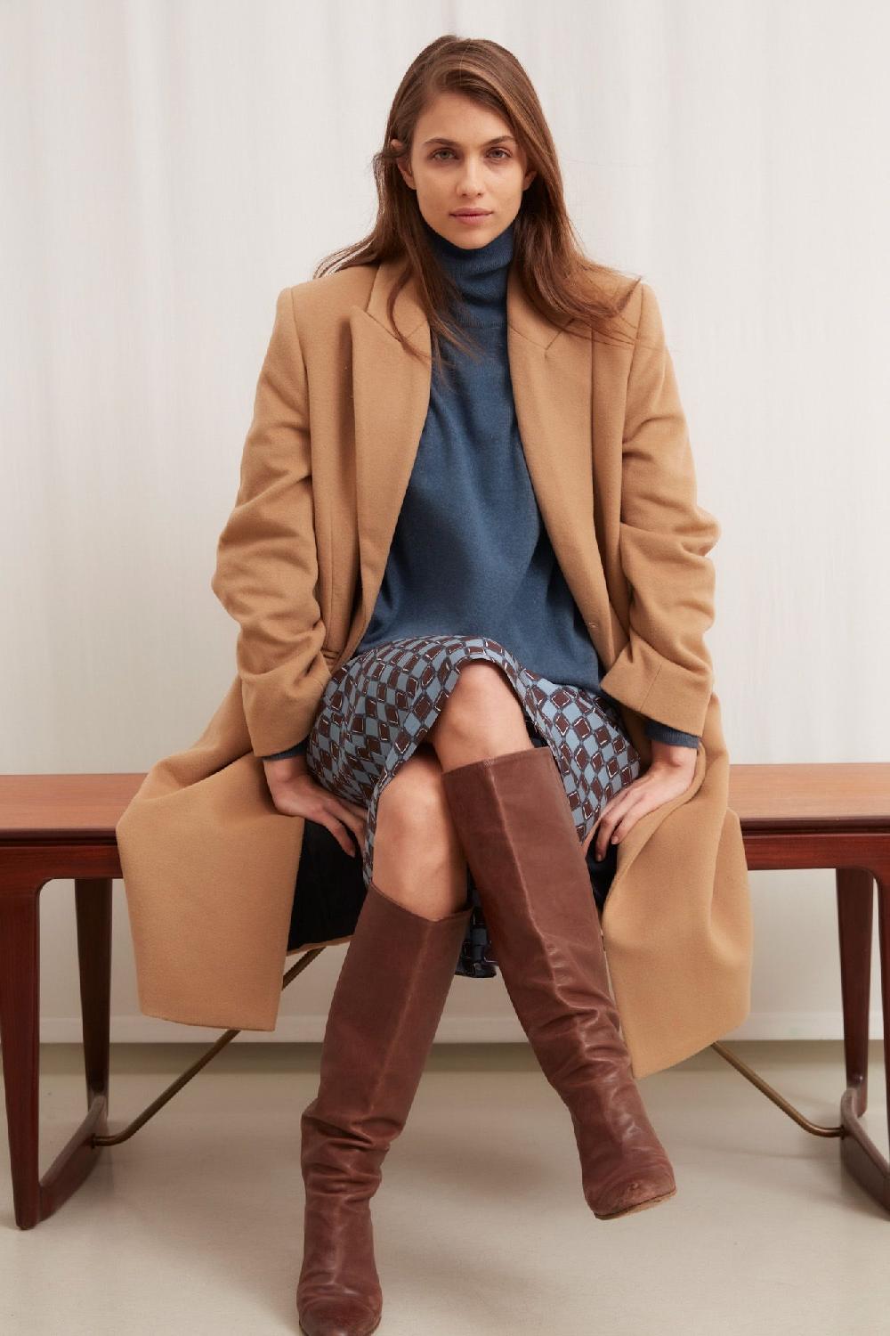 Laura Urbinati ELASTIC WAIST SKIRT SILK TWILL DAMIER PRINT