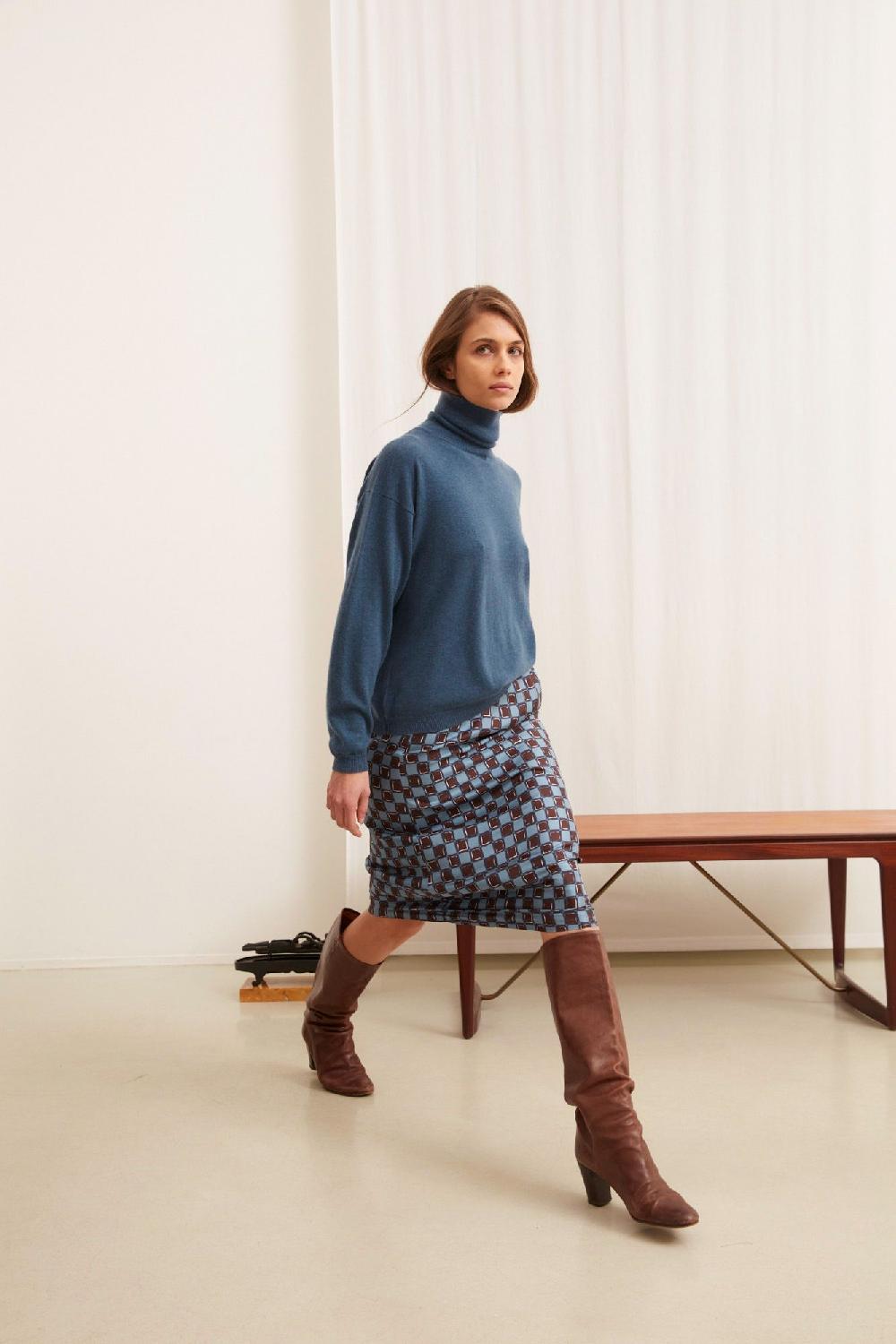 laura urbinati ELASTIC WAIST SKIRT SILK TWILL DAMIER PRINT