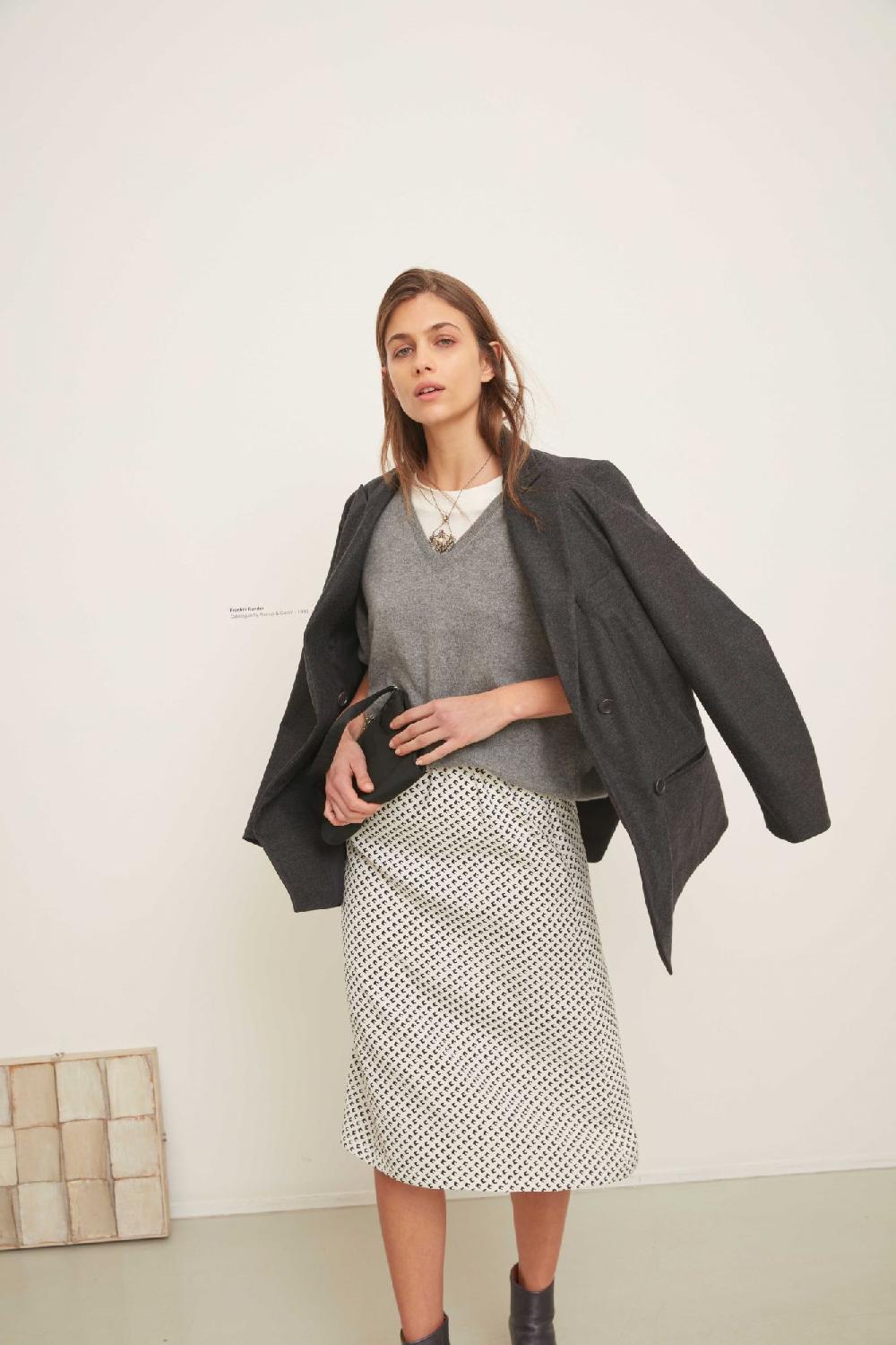 laura urbinati ELASTIC WAIST SKIRT STRETCH SILK SATIN SCACCHETTINO PRINT